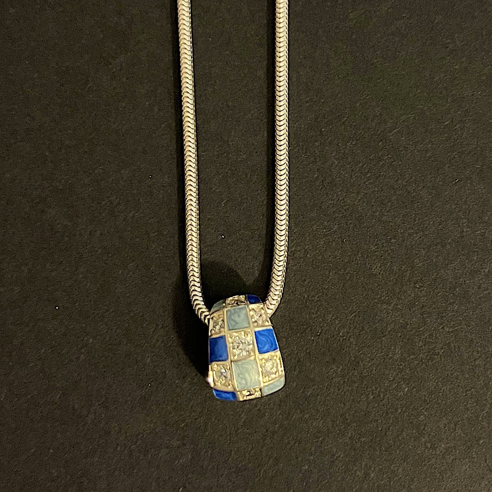 Sterling Silver Enamel Cubic Zirconia Checkerboard Ring & Pendant - Picture 10 of 10
